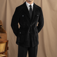 Veste de chasseur en polaire chaude et décontractée britannique rétro pour hommes, robe assortie à col montant, tissage respirant