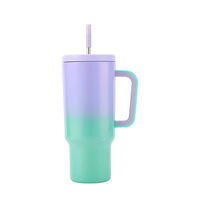 Taza de café de Color sólido de 40oz, taza de viaje de doble pared, vaso aislado de acero inoxidable con asa, tazas para exteriores, vaso con pajita
