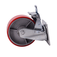Roues de chariot industrielles robustes de 6 pouces, pivotantes et verrouillables, roue en polyuréthane rouge, roue en fonte pour plateformes de travail