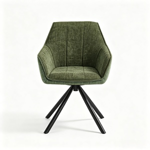 Chaise de salle à manger pivotante moderne en tissu vert rembourré avec pieds en métal, design contemporain, mobilier pour la maison - Product Image 4