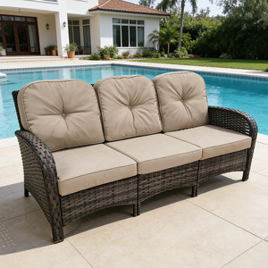 Venta Caliente de Fábrica, Sofá de Ratán Moderno para Exteriores, Sofá de 3 Plazas, Impermeable, Cojines Extraíbles, Muebles de Patio, Muebles de Balcón - Product Image 1