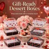 Boîte de pâtisserie pour la Saint-Valentin avec couvercle en PET transparent, jetable, pour pâtisseries, biscuits, gâteaux au chocolat, à emporter, boîte cadeau en papier pour desserts