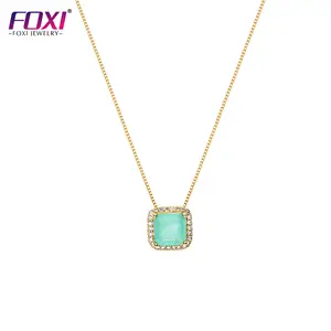 Brazil Style Luxury Fusion Semijoia Crystal Square Shape Stones Pendant Jewelry Cushion Cute Women Necklace