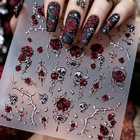Autocollants pour ongles 5D, design punk, rose épineuse, crâne, or et argent métalliques, décorations auto-adhésives gothiques pour nail art