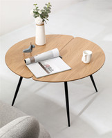 Vente en Gros de Meubles de Maison Design Nordique Moderne de Salon en Bois Naturel Placage de Chêne Table Basse Ronde avec Pieds en Métal