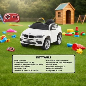 X6m Ride on Car White <b>6V</b> 35W Motor <b>Battery</b> 7AH Plastic Remote Control for Kids 3-8 Years - Product Image 3