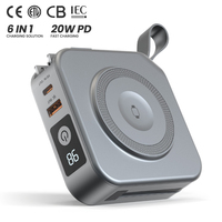 Chargeur portable magnétique sans fil 6 en 1 PD 20W avec prise murale AC intégrée et câble intégré, 10000mAh