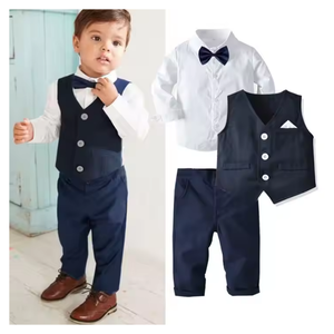 Abito da bambino <span class=keywords><strong>elegante</strong></span> per gentiluomo set 3 pezzi vestito formale per bambini e ragazzi 1 ° compleanno - Product Image 1