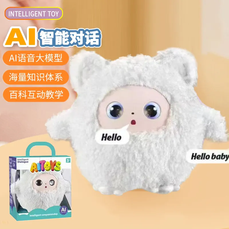 Muñeca AI blanca y multilingüe, teléfono móvil, ojos que se mueven