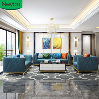 Leichte Luxus Wohnzimmer möbel Großhandels preis Benutzer definierte weiche Schnitt blau Modernes Leder Indoor Sofa Zimmer Set für Zuhause