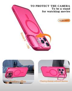 เคสโทรศัพท์กันกระแทกแบบใสสีแดงกุหลาบใหม่ พร้อมที่วางกล้องและขาตั้ง สำหรับ iPhone13 14 15 16 Pro Max - Product Image 6