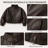 Blouson Bomber Homme Personnalisé en Cuir Froissé à Col Montant, Coupe Courte et Oversize, avec Logo Personnalisé