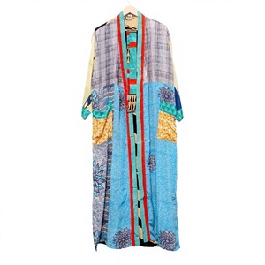Robe kimono patchwork longue pour femme, manches longues, viscose polyester, vêtements de nuit décontractés, couverture de plage, imprimé multicolore - Product Image 1