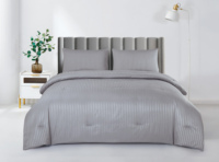 Parure de draps 100 % polyester à rayures satinées de 3 cm et 1 cm, 4 pièces, pour usage hôtelier