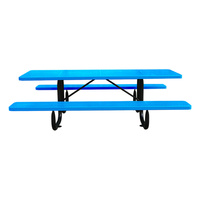 Mobilier d'extérieur 6 pieds 8 pieds Table de pique-nique commerciale en acier perforé Table de pique-nique d'extérieur Restaurant Jardin Patio Table à manger en métal avec banc
