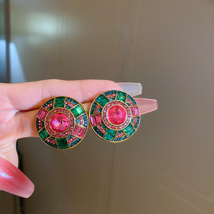 Heavy Crystal Necklace Set Retro Luxury <strong>Emerald</strong> Clavicle Chain Exaggerated Jewelry <strong>Beaded</strong> Chain Green Round Necklace - Product Image 5