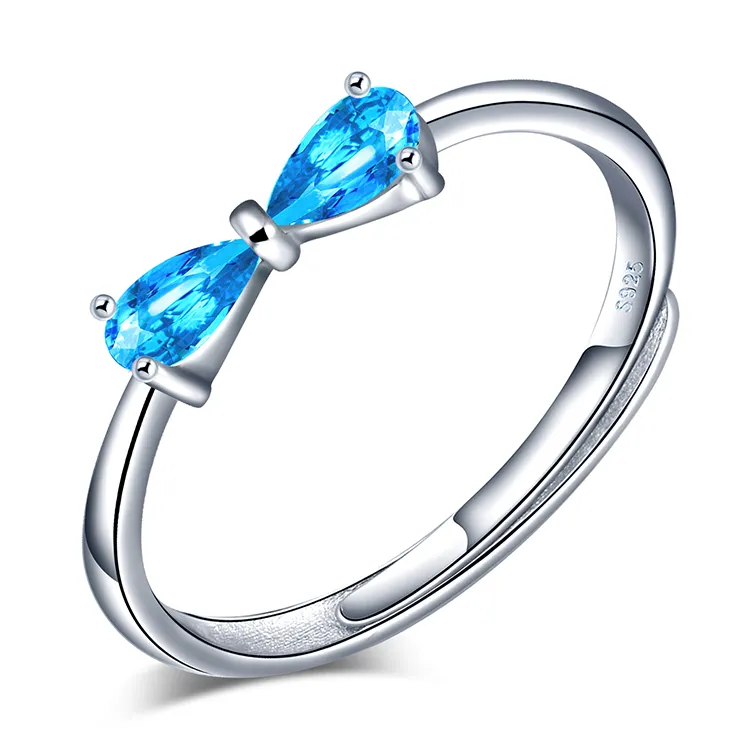 Bague de pierres précieuses pour femmes, anneau en argent sterling, bleu marine