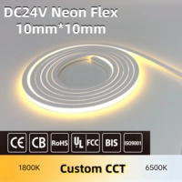 Éclairage d'escalier intérieur : Bande LED néon 10x10mm haute luminosité DC24V IP67, pliable, CCT personnalisable pour éclairage de plafond/entre-meubles