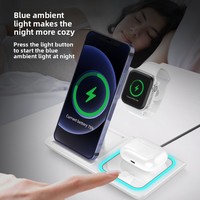 Chargeur sans fil USB-C 15W à charge rapide, pliable trois-en-un, avec lumière d'ambiance, en ABS, pour iPhone 17 et PC de bureau – Meilleures ventes