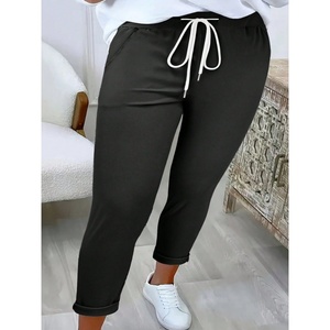 Pantalon court pour <span class=keywords><strong>femme</strong></span>, <span class=keywords><strong>taille</strong></span> <span class=keywords><strong>élastique</strong></span> avec cordon de serrage, ourlet retroussé, coupe fuselée, décontracté, pour le quotidien et les loisirs - Product Image 1