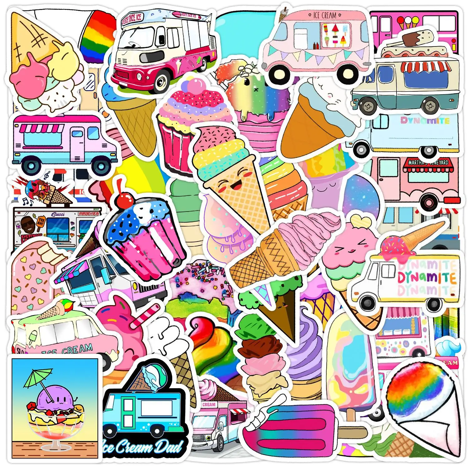 50Pcs ice cream Cartoon Decorative Sticker For Kids Girl Laptop Skateboard Luggage Guitar Scrapbook Art Vinyl Sticker