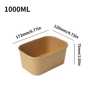 Récipient alimentaire biodégradable en vrac prêt à emporter bols carrés jetables à salade en papier kraft brun avec couvercle en papier - Product Image 6