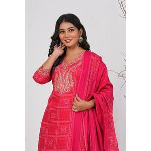 Kurti Bhandej con estampado y bordado, Kurta de algodón con pantalones y Dupatta, producto hecho a mano al por mayor, personalizado - Product Image 6