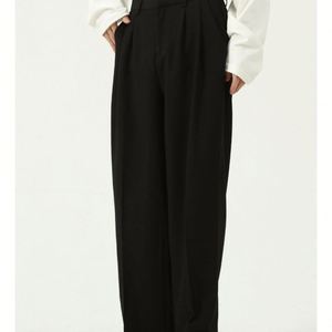 Factory Customized Simple <b>Black</b> Loose <b>Dress</b> Pants Wool Coton Blend Men's Solid Color Casual Straight Pants - Product Image 2