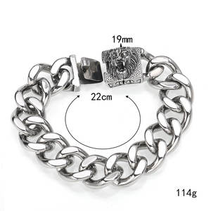 カスタムメイド、色褪せないシルバーメタルカラーメッキ、パンクスタイルステンレススチール、光沢のあるキューバンチェーン、ライオンヘッドバックル付きメンズブレスレット - Product Image 2