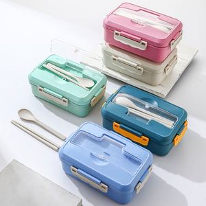 Boîte à lunch compartimentée en plastique écologique et durable, résistante aux fuites, compatible micro-ondes, avec cuillère et baguettes - Product Image 2