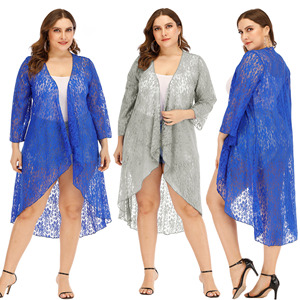 Cardigan de plage en dentelle d'été transparent anti-UV <span class=keywords><strong>pour</strong></span> femme de grande taille - Product Image 1