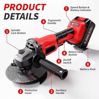 Meuleuse d'angle sans fil industrielle 20V, 125mm, 10000 tr/min, 800W, batterie lithium-ion 2.0AH, outil électrique à glissière pour le bricolage, coupe de métaux