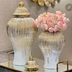 European Style Flower <b>Vase</b> Decor Luxury Light Ceramic Storage Jar with Electroplated Finish Modern General Jar Decorative Crafts - Product Image 1