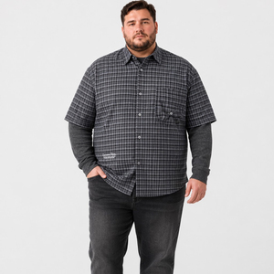 Heren geruit overhemd met dubbele laag, lange mouwen, vintage, herfst, eenvoudig, casual, grote en lange maten, oversized, relaxed fit, 6XL 7XL - Product Image 4