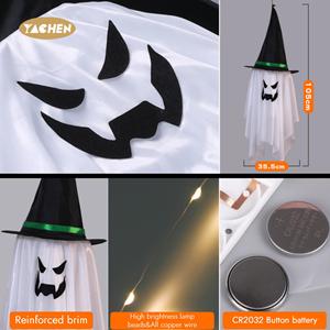 YACHEN Luces LED Colgantes de Sombrero de Bruja Fantasma Brillante para Fiesta de Halloween, Decoraciones para Árboles de Jardín al Aire Libre, Funciona con Pilas de Botón, FCC - Product Image 4