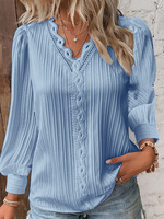 Blouses en Dentelle Slim Fit Manches Longues Col V Couleur Unie Très Vendues pour Femme Grandes Tailles