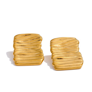JINYOU 5001 Pendientes de Botón Rectangulares de Acero Inoxidable Resistentes al Agua con Dijes Dorados de Moda Diaria para Mujer - Product Image 1