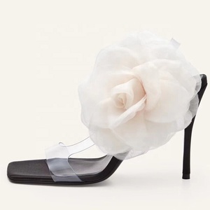 Women's PVC Straps Sandals 3D Side Flower Summer Stiletto on Thin High Heels Dress <b>Pumps</b> Shoes - Product Image 1