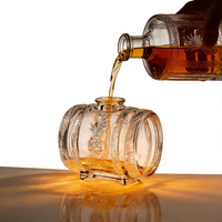 Nouvelle conception de bouteille en verre clair de forme baril, gaufrée, 500 ml, 700 ml, vide, pour le stockage du whisky, du gin, du rhum et du vin