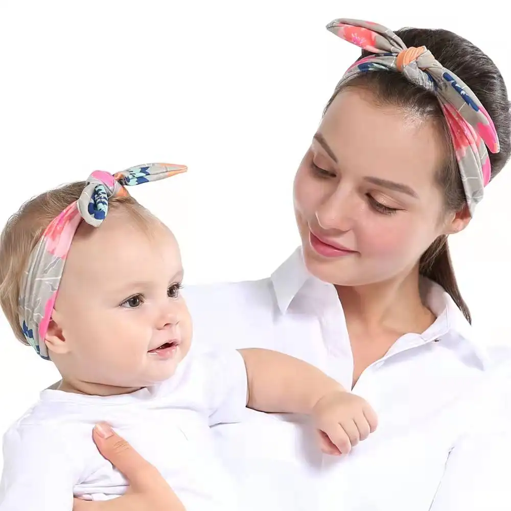 Moda madre e bambino coniglio turbante fasce per capelli famiglia genitore-figlio copricapo fascia floreale per bambini con nodo superiore