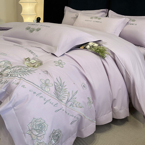 ชุดเครื่องนอนผ้าฝ้ายเนื้อละเอียดปักลายสี่ชิ้น สไตล์หรูหราเบาๆ - Product Image 6