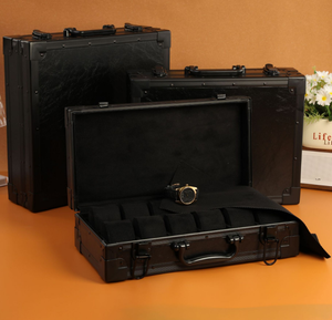 Boîte de rangement pour montres en aluminium multi-emplacements, étui rigide portable pour collectionneur de montres, doublure en daim, fermeture à boucle anti-poussière - Product Image 5