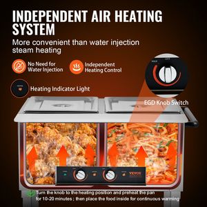 Professional 1000W Commercial Food Warmer 2-<b>Pan</b> Electric <b>Steam</b> Table 20.6QT Capacity 4-Wheel (2 Lockable) Food Grade Stainless - Product Image 4