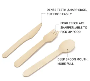 Nuevo Producto eco amigable cubiertos de madera desechables cuchillo cuchara, tenedor, cubiertos, utensilios de conjunto