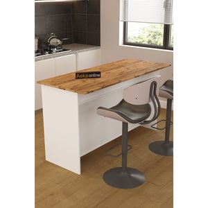 Isla de Cocina Moderna Nórdica de Pino Blanco de 160 cm, Modelo AE-2080 Ayder, Mueble de Almacenamiento y Mesa de Bar, Carrito de Cocina de Madera - Product Image 5
