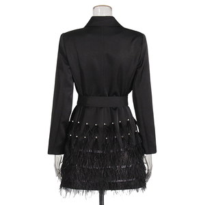 TWOTWINSTYLE Nuovo Abito Elegante <span class=keywords><strong>con</strong></span> Sensazione di Alta Classe, Vestito da Festa Nero <span class=keywords><strong>con</strong></span> Frange di <span class=keywords><strong>Piume</strong></span>, <span class=keywords><strong>Gonna</strong></span> Corta - Product Image 5