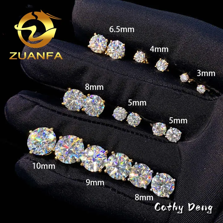 Luxury Affordable Price Screw Back VVS Moissanite Hip Hop S925 Silver 10K 14K Gold Diamond Round Solitaire Stud Earrings