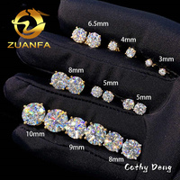 Boucles d'Oreilles Clous Rondes Solitaires Diamant en Moissanite VVS, Plaqué Or 10K 14K, Argent S925, Style Hip-Hop, Fermoir à Vis, Luxe à Prix Abordable