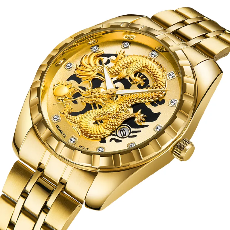 2021 WLISTH роскошный китайский Дракон шаблон для мужчин золотые кварцевые часы мужские часы водонепроницаемые наручные часы Relogio Masculino 790