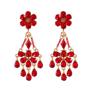 Boucles d'oreilles vintage à longues pampilles rouges florales serties de diamants, boucles d'oreilles originales - Product Image 4